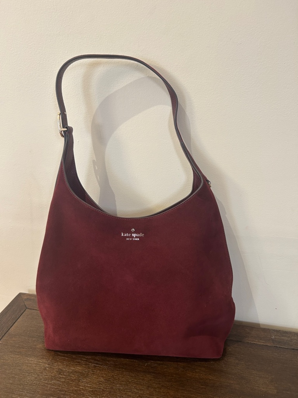 kate spade Suede Hobo Bag in Burgundy